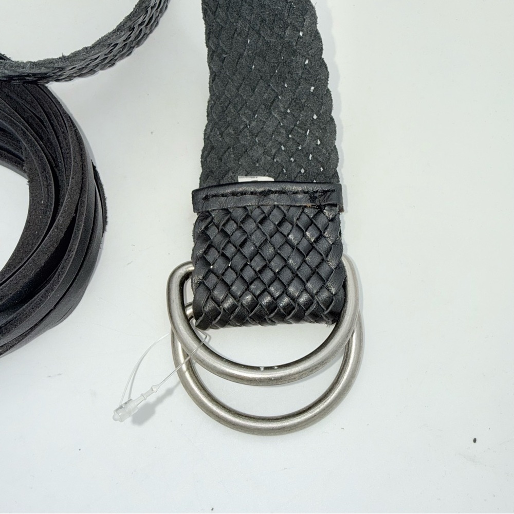 Vintage women’s long fringe tassel genuine leather black wide braided long belt - Picture 6 of 7